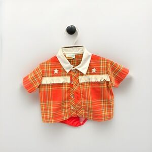 Vintage Mid-Century Nanette Baby Western Cowboy Plaid Outfit Set 6mth